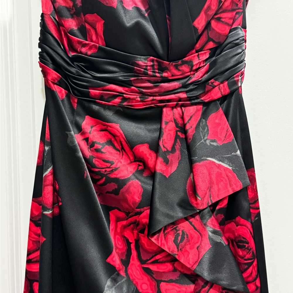 White House Black Market Black and Red Rose Midi Dress